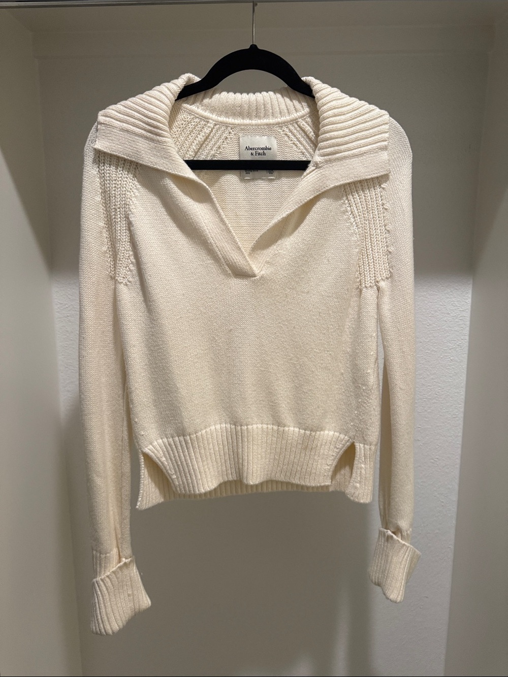 Abercrombie & Fitch Cream Cowl-Neck Ribbed Sweater